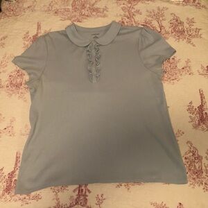 Lands' End Bib Collar Polo Shirt with Ruffle front